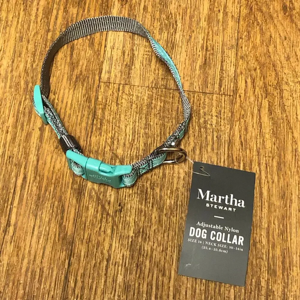 Martha Stewart Gray and Blue Adjustable Nylon Buckle Dog Collar Size 14